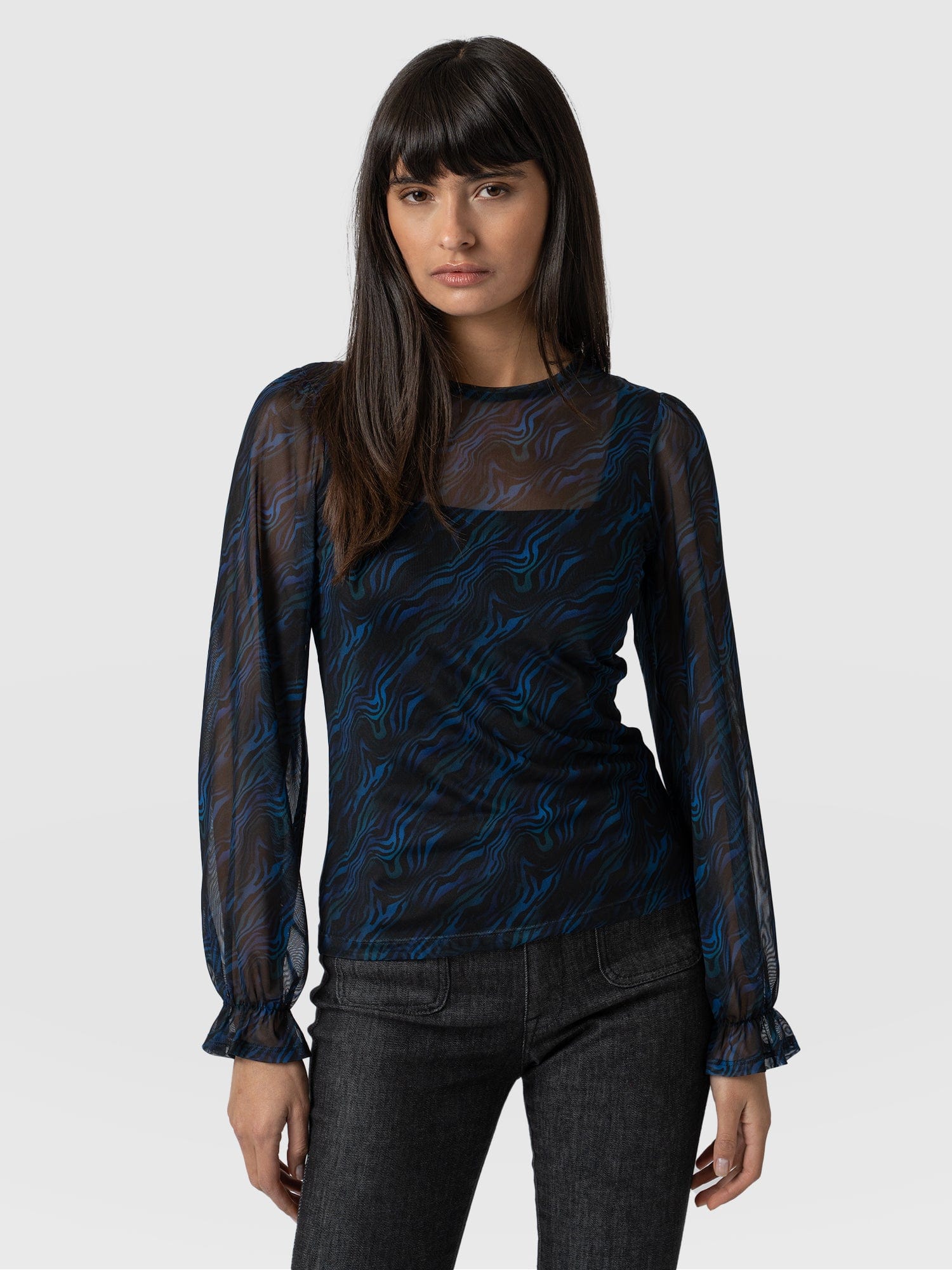Poppy Mesh Long Sleeve Top - Galactic Wave